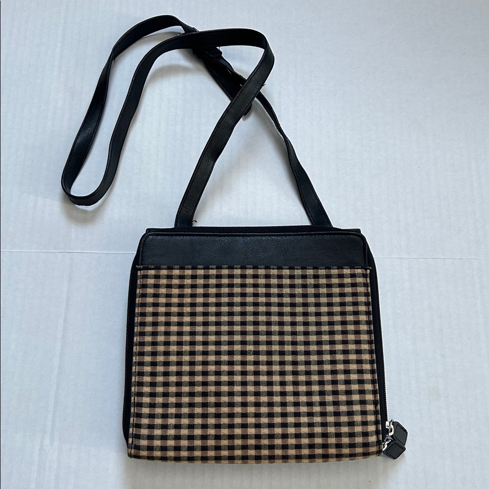 Longaberger homestead black/tan gingham shoulder bag - Picture 2 of 7
